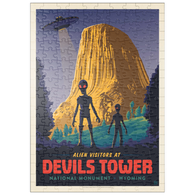 Darstellung des Puzzle Motivs Devils Tower, WY: Alien Visitation, Vintage Poster - Puzzleteile: 200