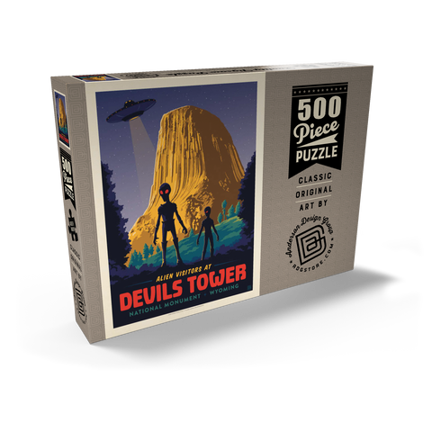 Devils Tower, WY: Alien Visitation, Vintage Poster 500 Puzzle Schachtel Ansicht2