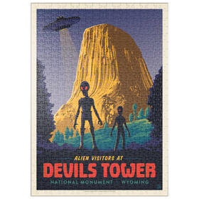 Darstellung des Puzzle-Motivs Devils Tower, WY: Alien Visitation, Vintage Poster – Puzzleteile: 500