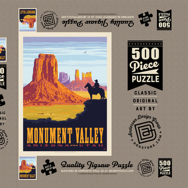 Monument Valley: Cowboy Ranger, Vintage Poster 500 Puzzle Schachtel 3D Modell