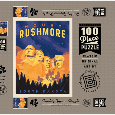 Mt Rushmore National Memorial: At Night, Vintage Poster 100 Puzzle Schachtel 3D Modell