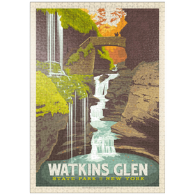 Darstellung des Puzzle Motivs Watkins Glen State Park, New York, Vintage Poster - Puzzleteile: 1000