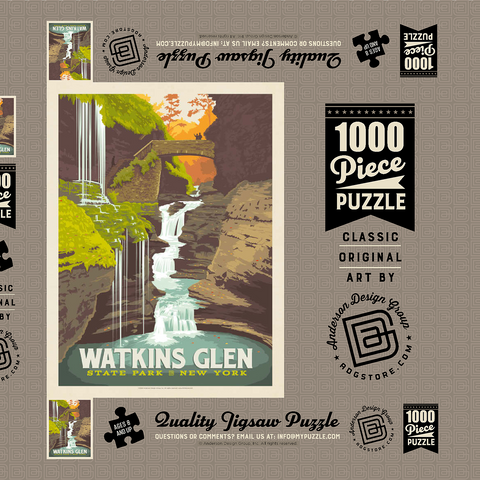 Watkins Glen State Park, New York, Vintage Poster 1000 Puzzle Schachtel 3D Modell