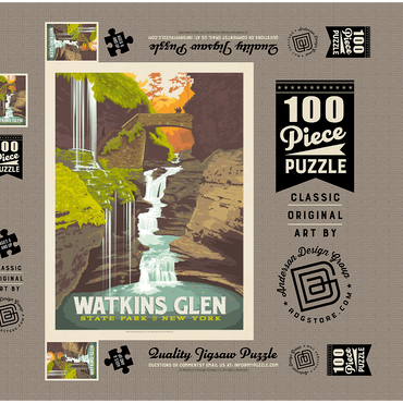 Watkins Glen State Park, New York, Vintage Poster 100 Puzzle Schachtel 3D Modell