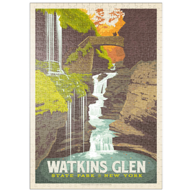 Darstellung des Puzzle Motivs Watkins Glen State Park, New York, Vintage Poster - Puzzleteile: 500