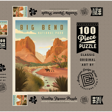 Big Bend National Park: Black Bears, Vintage Poster 100 Puzzle Schachtel 3D Modell