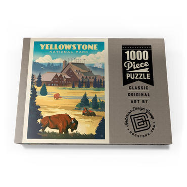 Yellowstone National Park: Old Faithful Inn Bisons, Vintage Poster 1000 Puzzle Schachtel Ansicht3