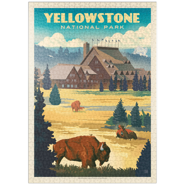 puzzleplate Yellowstone National Park: Old Faithful Inn Bisons, Vintage Poster 1000 Puzzle