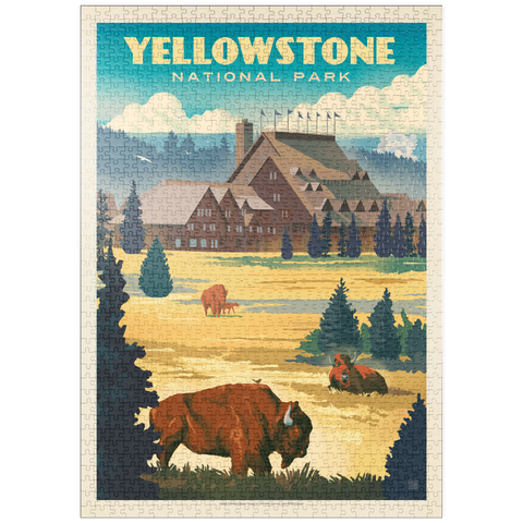 puzzleplate Yellowstone National Park: Old Faithful Inn Bisons, Vintage Poster 1000 Puzzle