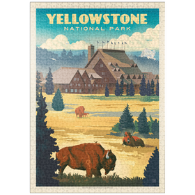Darstellung des Puzzle Motivs Yellowstone National Park: Old Faithful Inn Bisons, Vintage Poster - Puzzleteile: 1000