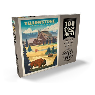 Yellowstone National Park: Old Faithful Inn Bisons, Vintage Poster 100 Puzzle Schachtel Ansicht2