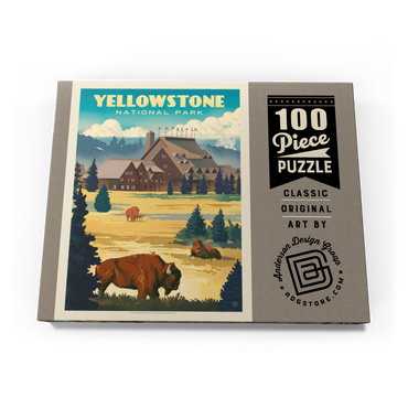 Yellowstone National Park: Old Faithful Inn Bisons, Vintage Poster 100 Puzzle Schachtel Ansicht3