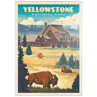 puzzleplate Yellowstone National Park: Old Faithful Inn Bisons, Vintage Poster 100 Puzzle