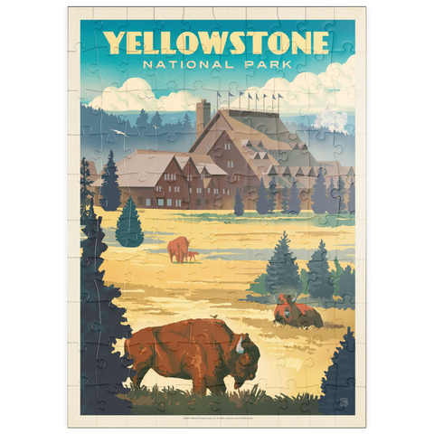 puzzleplate Yellowstone National Park: Old Faithful Inn Bisons, Vintage Poster 100 Puzzle