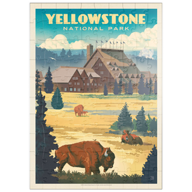 Darstellung des Puzzle Motivs Yellowstone National Park: Old Faithful Inn Bisons, Vintage Poster - Puzzleteile: 100