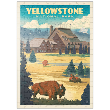 puzzleplate Yellowstone National Park: Old Faithful Inn Bisons, Vintage Poster 200 Puzzle