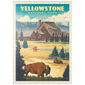 Darstellung des Puzzle Motivs Yellowstone National Park: Old Faithful Inn Bisons, Vintage Poster - Puzzleteile: 200