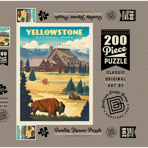 Yellowstone National Park: Old Faithful Inn Bisons, Vintage Poster 200 Puzzle Schachtel 3D Modell