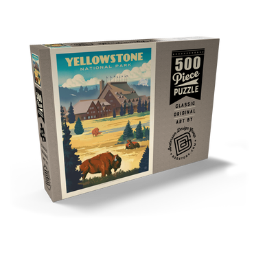 Yellowstone National Park: Old Faithful Inn Bisons, Vintage Poster 500 Puzzle Schachtel Ansicht2