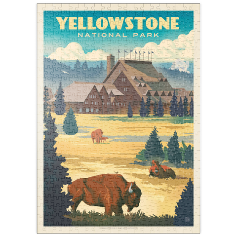 puzzleplate Yellowstone National Park: Old Faithful Inn Bisons, Vintage Poster 500 Puzzle