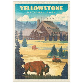 Darstellung des Puzzle Motivs Yellowstone National Park: Old Faithful Inn Bisons, Vintage Poster - Puzzleteile: 500
