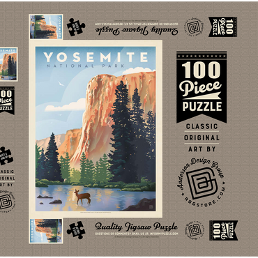 Yosemite National Park: In The Shadow Of El Capitan, Vintage Poster 100 Puzzle Schachtel 3D Modell