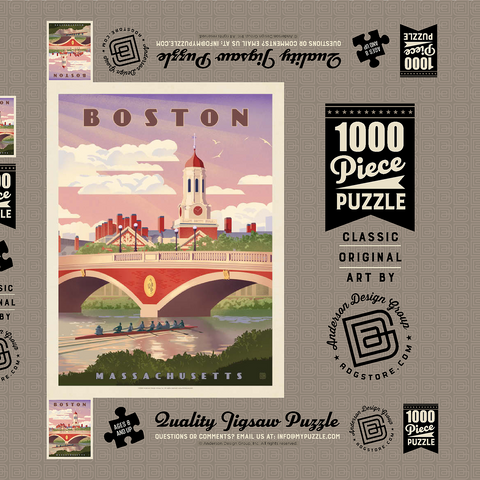 Boston: Anderson Memorial Bridge, Vintage Poster 1000 Puzzle Schachtel 3D Modell