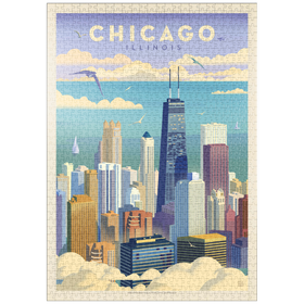 Darstellung des Puzzle-Motivs Chicago: Bird's Eye View Of Lake Michigan, Vintage Poster – Puzzleteile: 1000