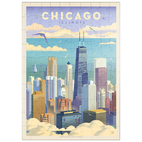 Darstellung des Puzzle Motivs Chicago: Bird's Eye View Of Lake Michigan, Vintage Poster - Puzzleteile: 100