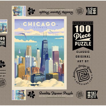 Chicago: Bird's Eye View Of Lake Michigan, Vintage Poster 100 Puzzle Schachtel 3D Modell