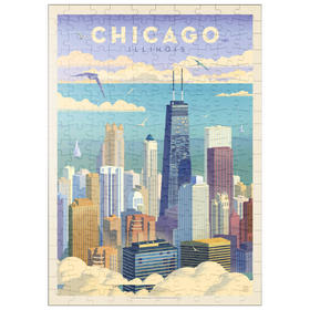 Darstellung des Puzzle-Motivs Chicago: Bird's Eye View Of Lake Michigan, Vintage Poster – Puzzleteile: 200