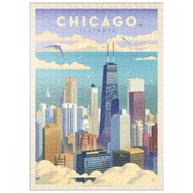Darstellung des Puzzle-Motivs Chicago: Bird's Eye View Of Lake Michigan, Vintage Poster – Puzzleteile: 500