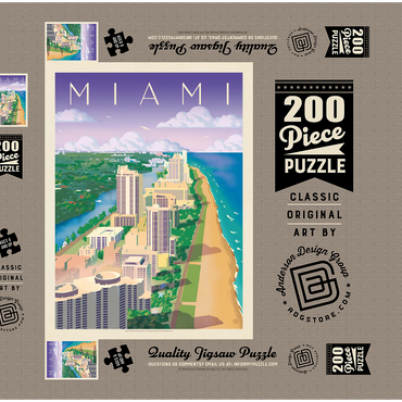 Miami, FL: Bird's Eye View, Vintage Poster 200 Puzzle Schachtel 3D Modell