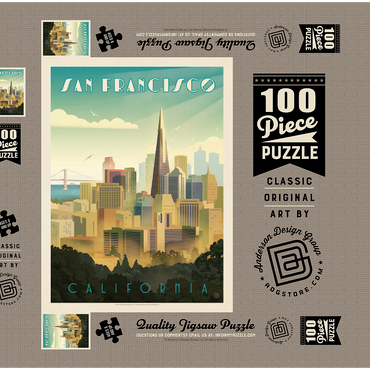 San Francisco, CA: Tower View, Vintage Poster 100 Puzzle Schachtel 3D Modell
