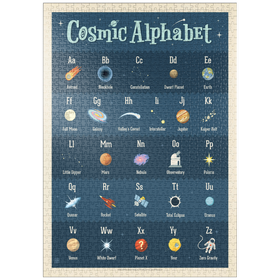 Darstellung des Puzzle-Motivs Cosmic Alphabet, Vintage Poster – Puzzleteile: 1000