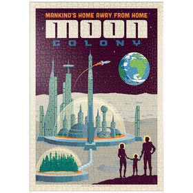 Darstellung des Puzzle Motivs Moon Colony: Home Away From Home, Vintage Poster - Puzzleteile: 1000