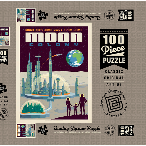 Moon Colony: Home Away From Home, Vintage Poster 100 Puzzle Schachtel 3D Modell