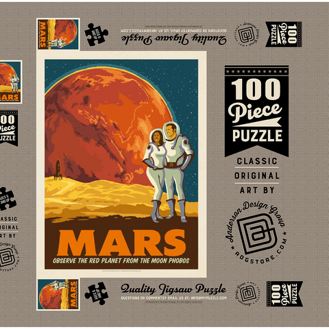 Mars: As Seen From The Moon Phobos, Vintage Poster 100 Puzzle Schachtel 3D Modell
