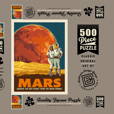 Mars: As Seen From The Moon Phobos, Vintage Poster 500 Puzzle Schachtel 3D Modell