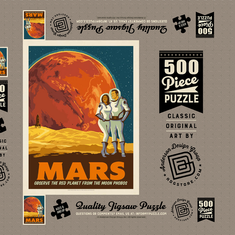 Mars: As Seen From The Moon Phobos, Vintage Poster 500 Puzzle Schachtel 3D Modell