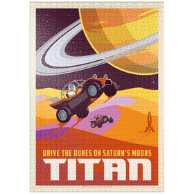 Darstellung des Puzzle Motivs Saturn: As Seen From Dune Buggies On Titan, Vintage Poster - Puzzleteile: 1000