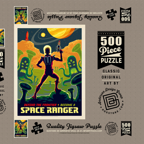 Space Ranger: Retro Futura, Vintage Poster 500 Puzzle Schachtel 3D Modell