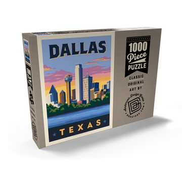 Dallas, Texas: Downtown River View, Vintage Poster 1000 Puzzle Schachtel Ansicht2