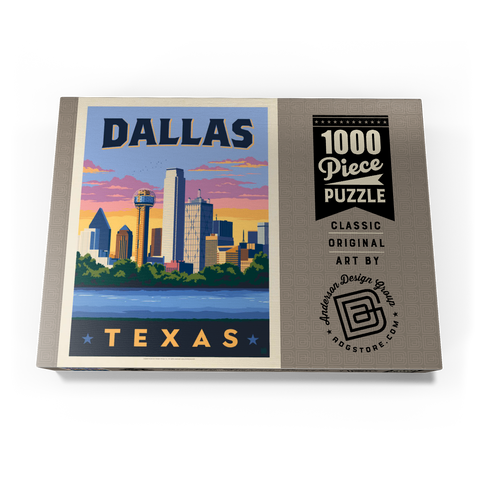 Dallas, Texas: Downtown River View, Vintage Poster 1000 Puzzle Schachtel Ansicht3