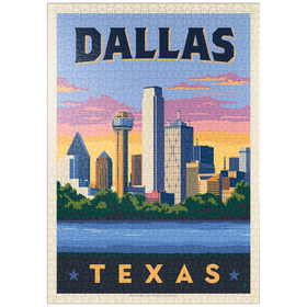 Darstellung des Puzzle Motivs Dallas, Texas: Downtown River View, Vintage Poster - Puzzleteile: 1000