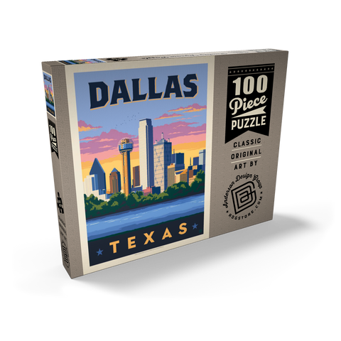 Dallas, Texas: Downtown River View, Vintage Poster 100 Puzzle Schachtel Ansicht2