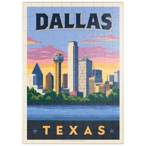puzzleplate Dallas, Texas: Downtown River View, Vintage Poster 100 Puzzle