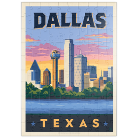 Darstellung des Puzzle Motivs Dallas, Texas: Downtown River View, Vintage Poster - Puzzleteile: 100