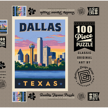 Dallas, Texas: Downtown River View, Vintage Poster 100 Puzzle Schachtel 3D Modell