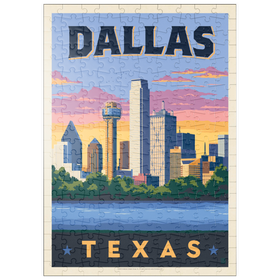 Darstellung des Puzzle Motivs Dallas, Texas: Downtown River View, Vintage Poster - Puzzleteile: 200